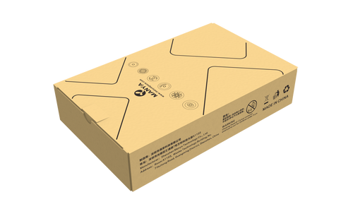 Cynus chess cardboard box with printed Manya design and text on a white background