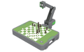 Cynus chessboard with chess pieces and a robotic arm on a white background